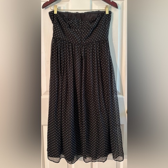NWT J. CREW 6 VINTAGE Black White Polka Dot Strapless Midi 100% Silk Cocktail - Picture 2 of 13